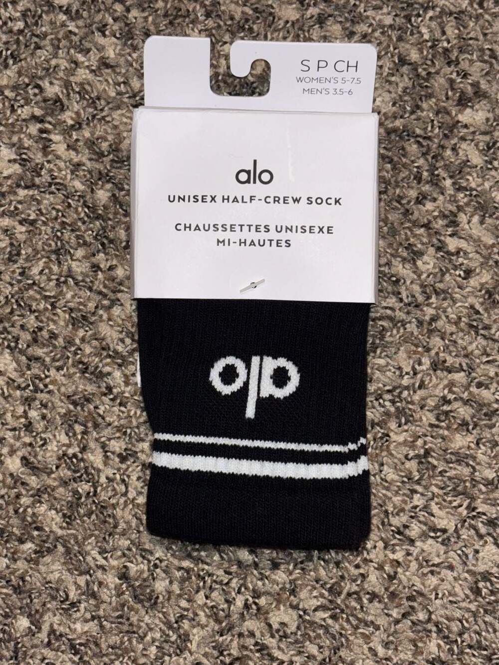 Alo Yoga Unisex Half-Crew Throwback Socks Black/White Size S
